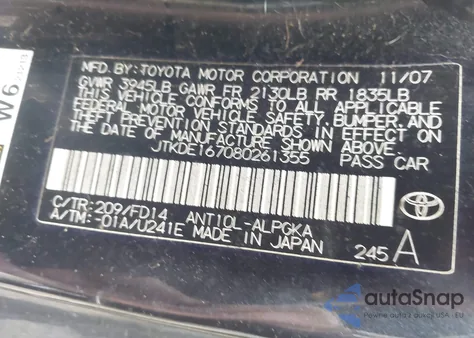 2008 Scion Tc z USA, uszkodzony, nr VIN JTKDE167080261355